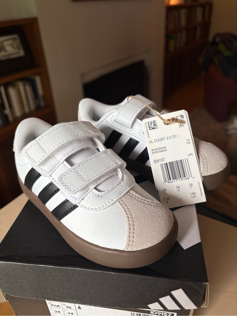 adidas Kids White and Black Velcro Sneakers